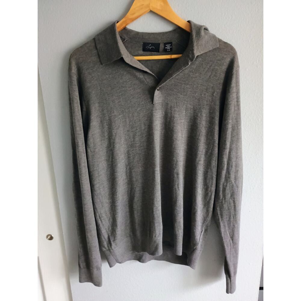 Greg Norman wool gray longsleeve polo sweater golf dad core capsule wardrobe L